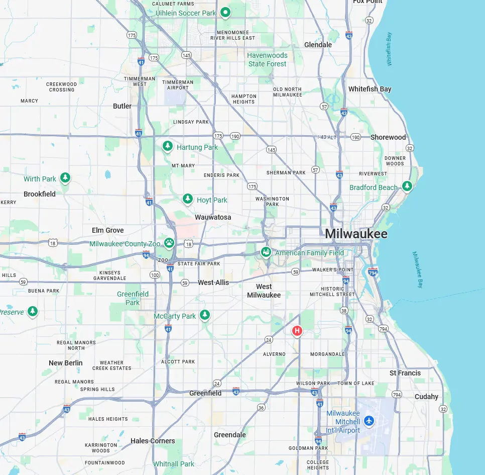 Map of the Milwaukee, Wisconsin area