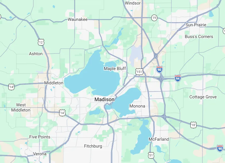 Map of the Madison, Wisconsin area